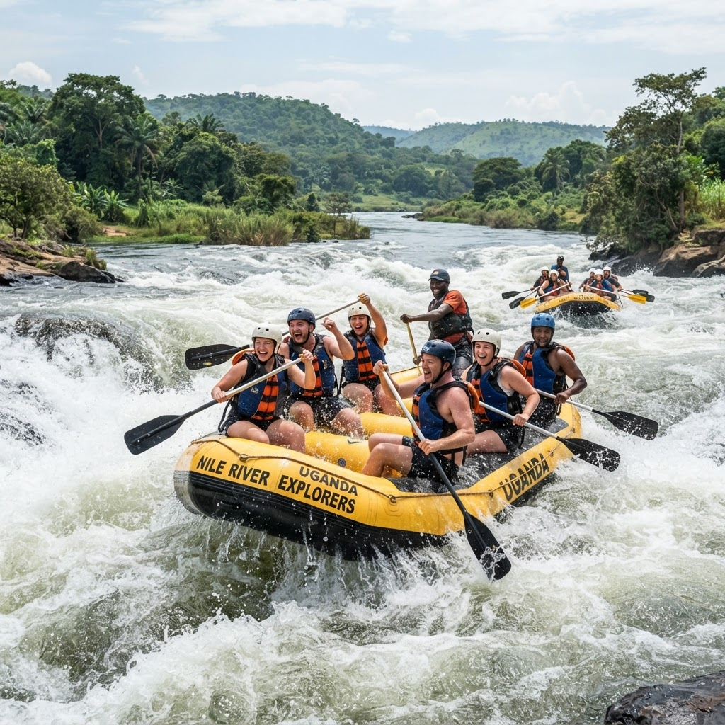 White water rafting Nile River Uganda, adventure tourism